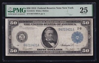US 1914 $50 FRN New York Type II FR 1031b PMG 25 VF (401) ONLY 40 KNOWN - Image 1 of 2