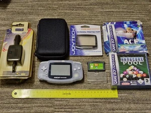NINTENDO GAMEBOY ADVANCE CONSOLE BUNDLE Glacier Clear Purple 3 GAME Case Charger - Picture 1 of 7
