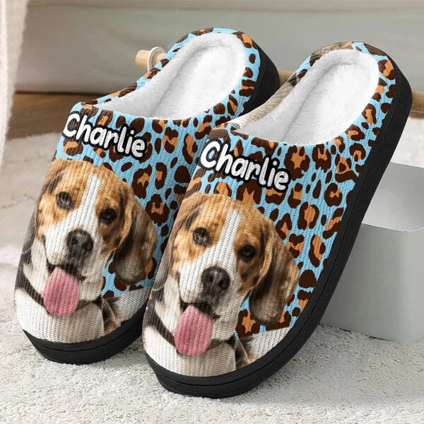 Zapatillas Personalizadas para Mascotas, Foto Personalizada Perro Gato Patrón Leopardo Azul Foto 1 de 1