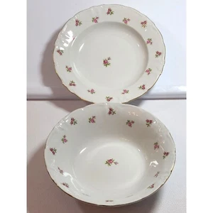 Schwarzenbach Bowls Winterling Bavaria Germany Rose Dot Set 2 1 Soup Vintage - Picture 1 of 12