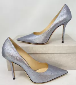 Jimmy Choo Love 100MM Shaded Fine Silver Glitter Fabric Pumps Size 38.5 / 8.5 - Picture 1 of 18