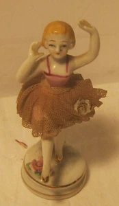 Mini Bailarina Niña Porcelana Años 60 #2 con ACENTOS DE ENCAJE ¡¡Excelente Estado!!! - Imagen 1 de 5