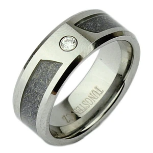 Nickel Free Tungsten Ring High Gloss Polished Two Tone Cz 8mm Band - Picture 1 of 2