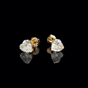 1/2ct Heart Simulated Diamond Stud Earrings 14K Solid Yellow Gold Solitaire - Picture 1 of 4