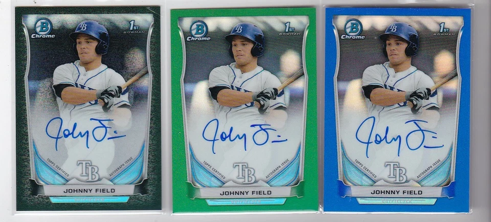 JOHNNY FIELD 2014 Bowman Chrome RC Lot of 3 Autographed Refractors #BCAP-JF #/15 - Image 1 of 4