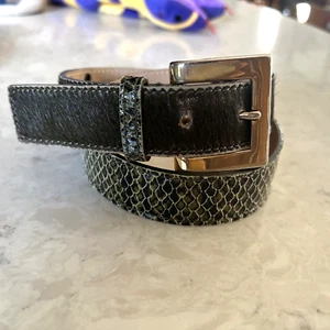 STREETS AHEAD Metallic Snake Print Leather Belt S/M 1 1/8" wide Olive SZ28 425 - Picture 1 of 4