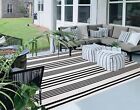Grey and White Outdoor Rug 3'x 5' Front Porch Rug Cotton Hand-Woven Striped Rug 
