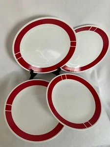 4 Corelle "Urban Red" Essteller EUC 10 1/4" USA Spanfest Weiß mit Rot - Bild 1 von 4