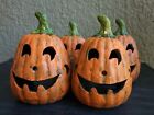5.75" Old Time Pottery Ceramic Pumpkin Candle Holders, Set of 4