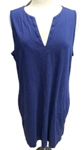 Lands' End Sleeveless Tank Dress Blue Women's Large 14-16 V-Neck Summer Cotton - Picture 1 of 6