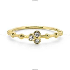Trio Round Band Fine Anniversary Ring 14k Yellow Gold Natural Diamond - Picture 1 of 7