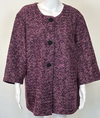 Russell Kemp 纽约粉色黑色人字形针织夹克尺寸 2X 职业永恒复古 — 第 1/4 张图片