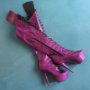 Plateau Lack Stiefel/ Peeptoe/ Lila metallic/ glitzer/ Größe 39 - Bild 1 von 5