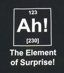   AH! ELEMENT OF SURPRISE-Periodic Table Fun Science Kids T shirt L (14-16) only - Picture 1 of 2