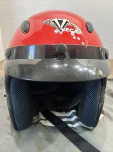 Vega Open Face Motorcycle Scooter Helmet Visor Shiny Red Size Small - Picture 1 of 6