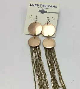 Lucky Bralucky Brand Brushed Gold Tone Double Disk Long Fringe Earrings #17 - Picture 1 of 5