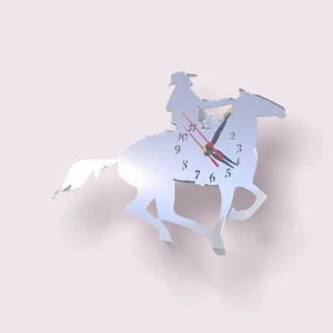 Cowboy Riding Shaped Clocks - Colour Mirrors & Solid Colours Choices - Picture 1 of 6