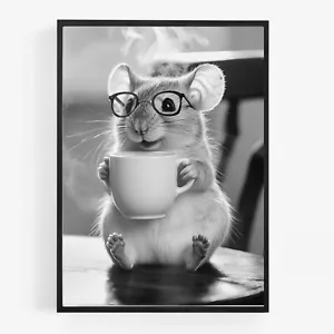Funny kitchen mouse drinking coffee Print Picture Poster Unframed A4 decor - Picture 1 of 1
