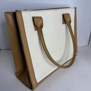 Große Canvas Tasche Lederbesatz Beige Tasche Camel Besatz  - Bild 1 von 9