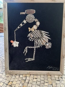 Jewelry Collage Art “ Delivering Baby” Framed Made By Local Fairhope Alabama - Picture 1 of 5