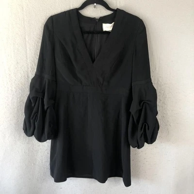 Alexis Dress Womens Medium Black Long Sleeve V Neck Puff Sleeve Mini Elegant - Image 1 of 4
