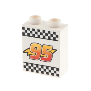 1x Lego Duplo Printed Tile 1x2x2 White Lightning No. 95 Checkered Cars 4066pb411 - Picture 1 of 1