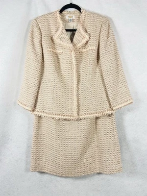 Traje Falda Vintage Talbots 2PC Mujer’s 12 Rosa Beige Blazer Botones Tweed Foto 1 de 4