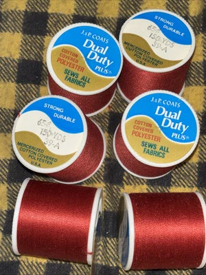 6 Lot New J&P Coats Dual Duty Thread #39-A RED CHERRY Sews All Fabrics 150 Yd Ea - Image 1 of 4