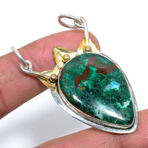 Namibischer Cuprit Chrysokoll zweifarbig versilbert Anhänger 1,82" T99 - Bild 1 von 3