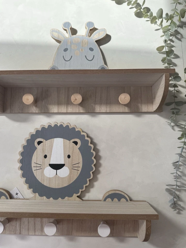 Nursery Wall Shelf Storage Hooks Rack Giraffe Animal Safari Decor Art Accessory - Image 1 of 1