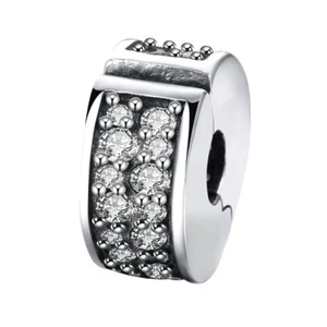 SHINING ELEGANCE clip / lock- 925 Sterling silver hinged stopper bead charm - CZ - Picture 1 of 3