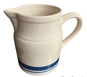 Roseville Ohio Pitcher Friendship Pottery Blue Stripes 4" Tall farmhouse rustic - Picture 1 of 7