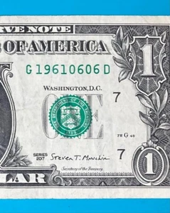 1961 June 6 : G 19610606 D BIRTHDAY Note $1 One Dollar Bill - Picture 1 of 3
