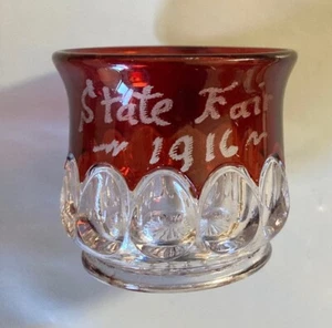 1916 CUTE ANTIQUE RUBY RED FLASH GLASS STATE FAIR SOUVENIR CUP IOWA? - Picture 1 of 5