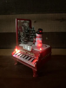 VTG Christmas Piano Lights Rotating Snowman Music Box Plays 3 Christmas Excerpts - Picture 1 of 8