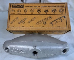 NOS vintage GAS STATION oil SIGN old STONCO aluminum HINGED 8-hole WIRING TROUGH - Picture 1 of 3
