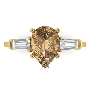2.5 Pear Baguette 3 Lab created Gem Classic Statement Ring 14k Yellow Gold - Picture 1 of 11