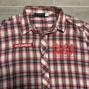 Vintage Rocawear Denim Co. Short Sleeve Plaid Button-Up Shirt Red Black 2XL Hip - Picture 1 of 6