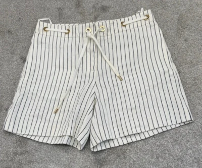 Pantalones Cortos Loro Piana de Lino para Mujer 28 Rayas Blanco Negro Dorado Ojales Cordón Foto 1 de 4