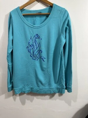 Fresh Produce Women's Teal Seahorse Graphic Print  Organic Cotton Sweater Medium - Image 1 of 4