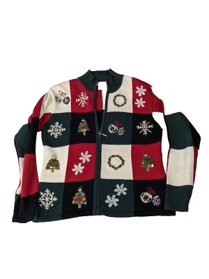 Dress Barn Multicolor Christmas Sweater Cardigan Size Large - Image 1 of 4