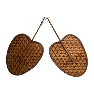 Abanico de pared tejido de mimbre vintage de mediados de siglo decoración boho 36" un par - Imagen 1 de 10