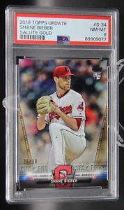 Shane Bieber - 2018 Topps Update 25/50 Salute Gold RC - PSA 8 [Pop 2-No Higher] - Picture 1 of 3