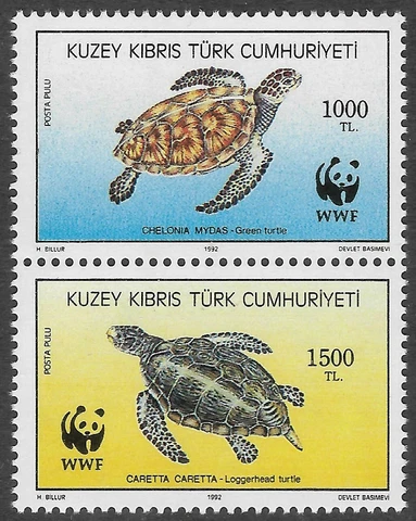TURKISH CYPRUS 1992 TURTLES Pair MNH Cover