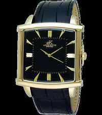 Adee Kaye AK2220-MG Men's Gold Tone Case/Hands/Markers Black Leather Band Watch