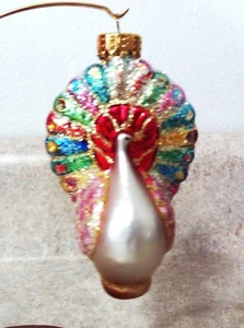 Vintage Peacock Blown Glass Christmas Ornament 3 1/2" T ~ L@@K! - Picture 1 of 3