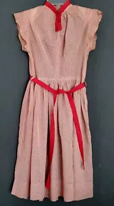 1940s Vtg Homemade Women's Red White Cotton Flocked Summer Day Dress, Costume? - Picture 1 of 19
