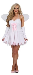 Ladies Fairy Good Mother White Fairy Fancy Dress Costume Outfit FREE WINGS (FJ) - Picture 1 of 5