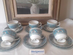 6 x Wedgwood Florentine Turquoise Bone China Trios ( Cup/Saucer/Plate) - VGC - Picture 1 of 3