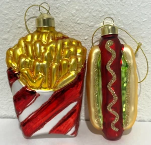 Patatine fritte e ornamenti in vetro hot dog, buongustai, fast food, snack per feste, nuovo! - Foto 1 di 8